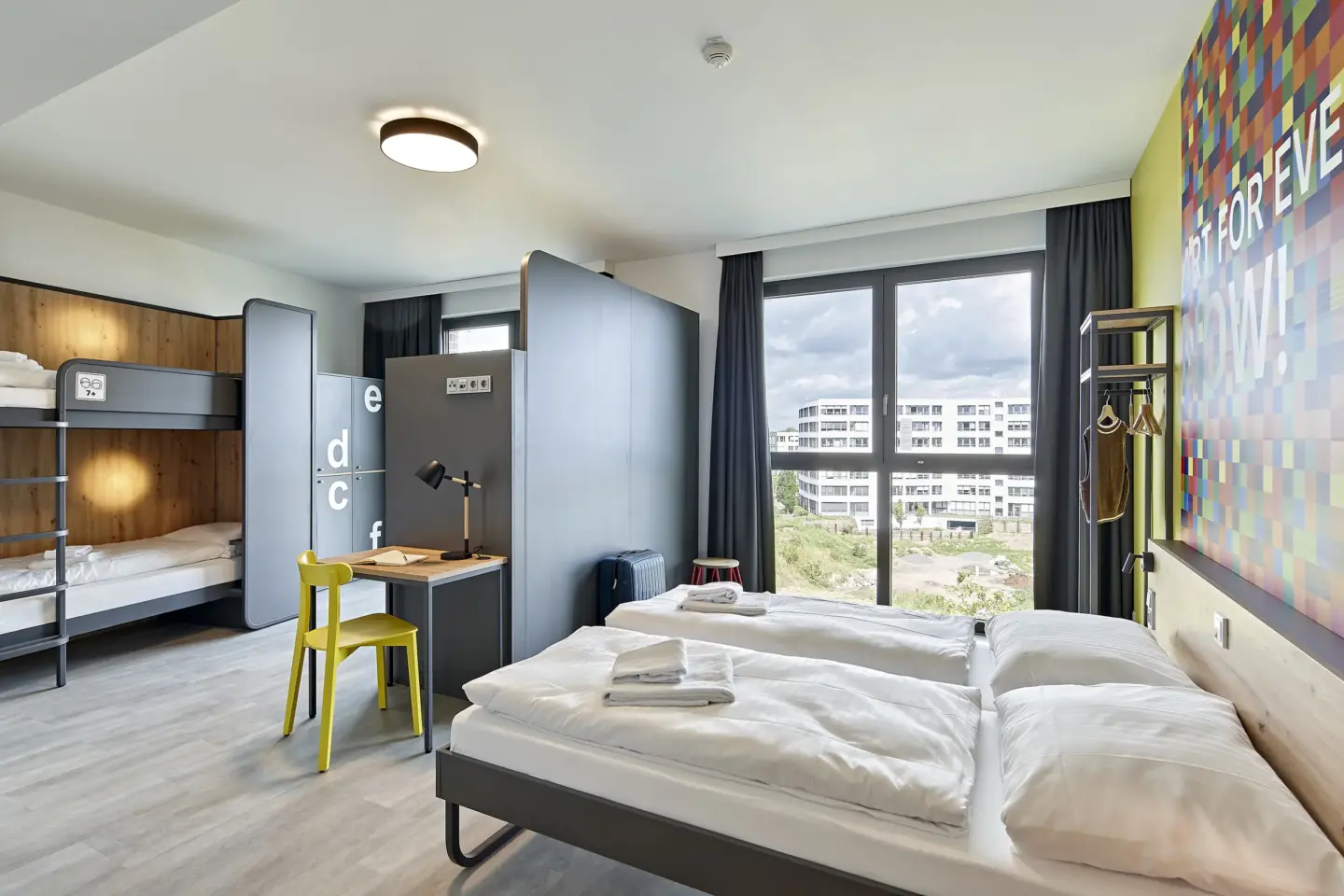 Klassenfahrt Köln - Sechsbettzimmer mit Doppelbett und Doppelstockbett